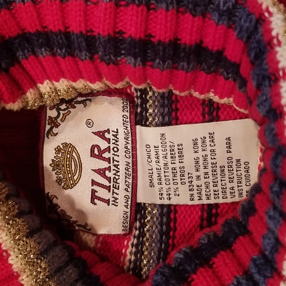 Tiara International red, blue, white striped sweater with some gold threading S - Picture 6 of 8